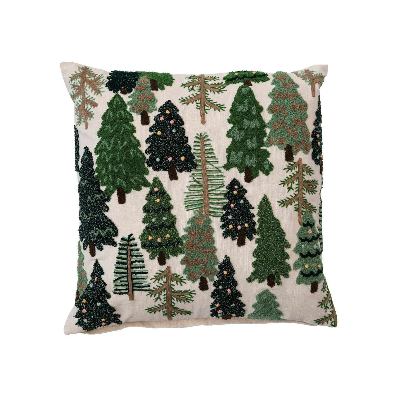 Square Embroidered Pillow with Trees & French Knots, 20"