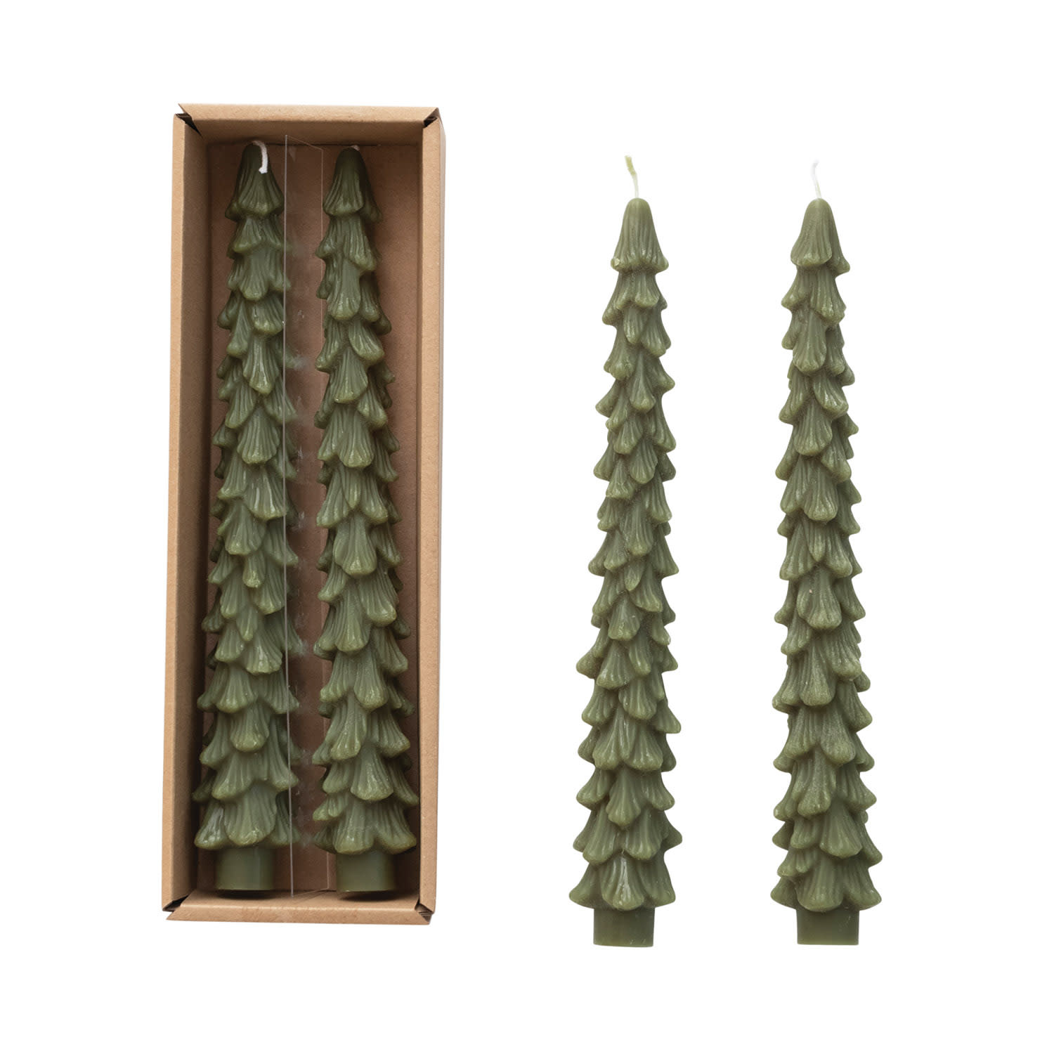 Unscented Tree Shaped Taper Candles, Green, 10"
