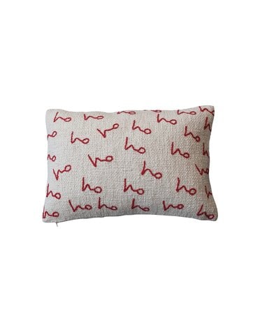 Cotton Lumbar Pillow w/ Embroidered "Ho Ho Ho" Pattern, 24"x 16"