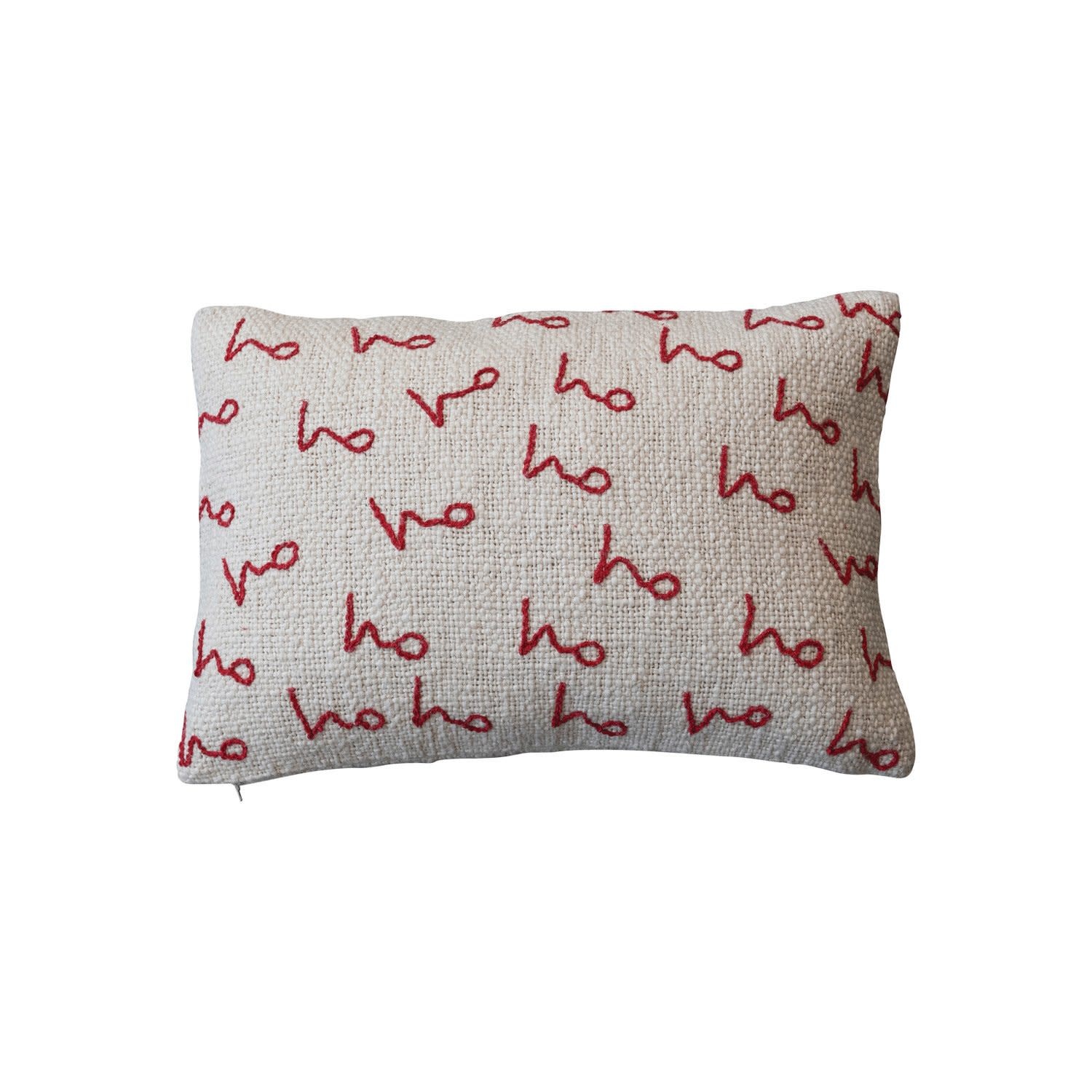 Cotton Lumbar Pillow w/ Embroidered "Ho Ho Ho" Pattern, 24"x 16"