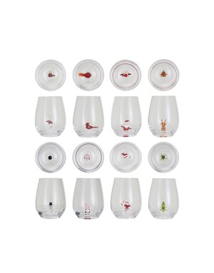 Assorted Stemless Wine Glass w/ Holiday Figure Inside, 5"H