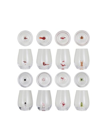 Assorted Stemless Wine Glass w/ Holiday Figure Inside, 5"H