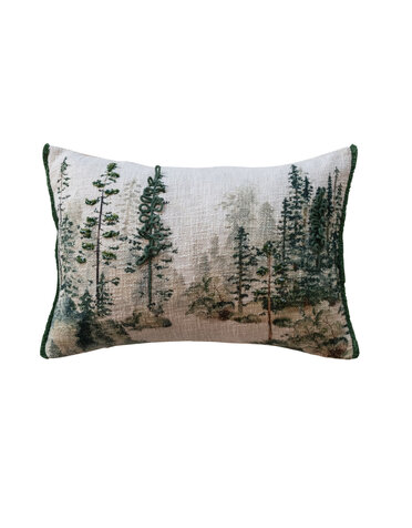 Lumbar Pillow with Trees & Embroidery, 12"x 14"