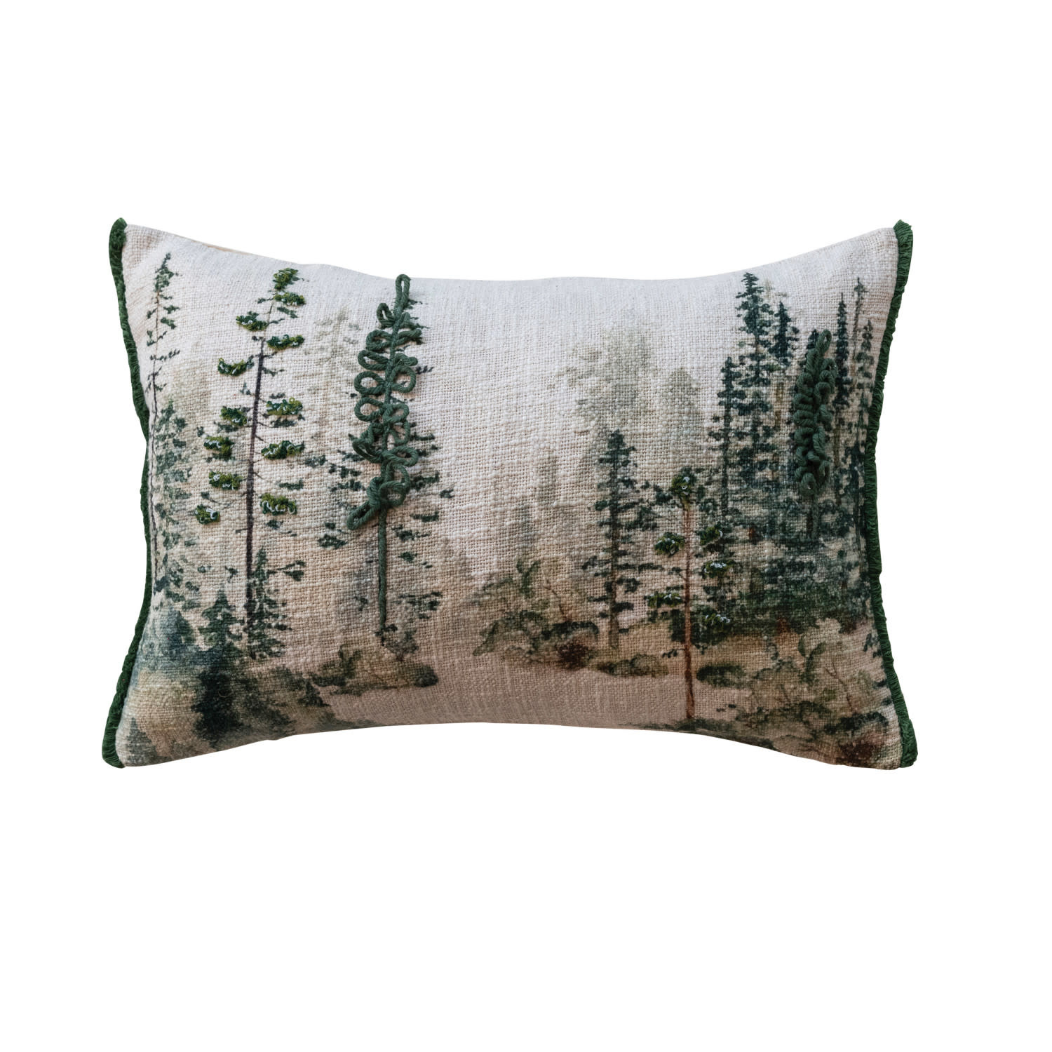 Lumbar Pillow with Trees & Embroidery, 12"x 14"