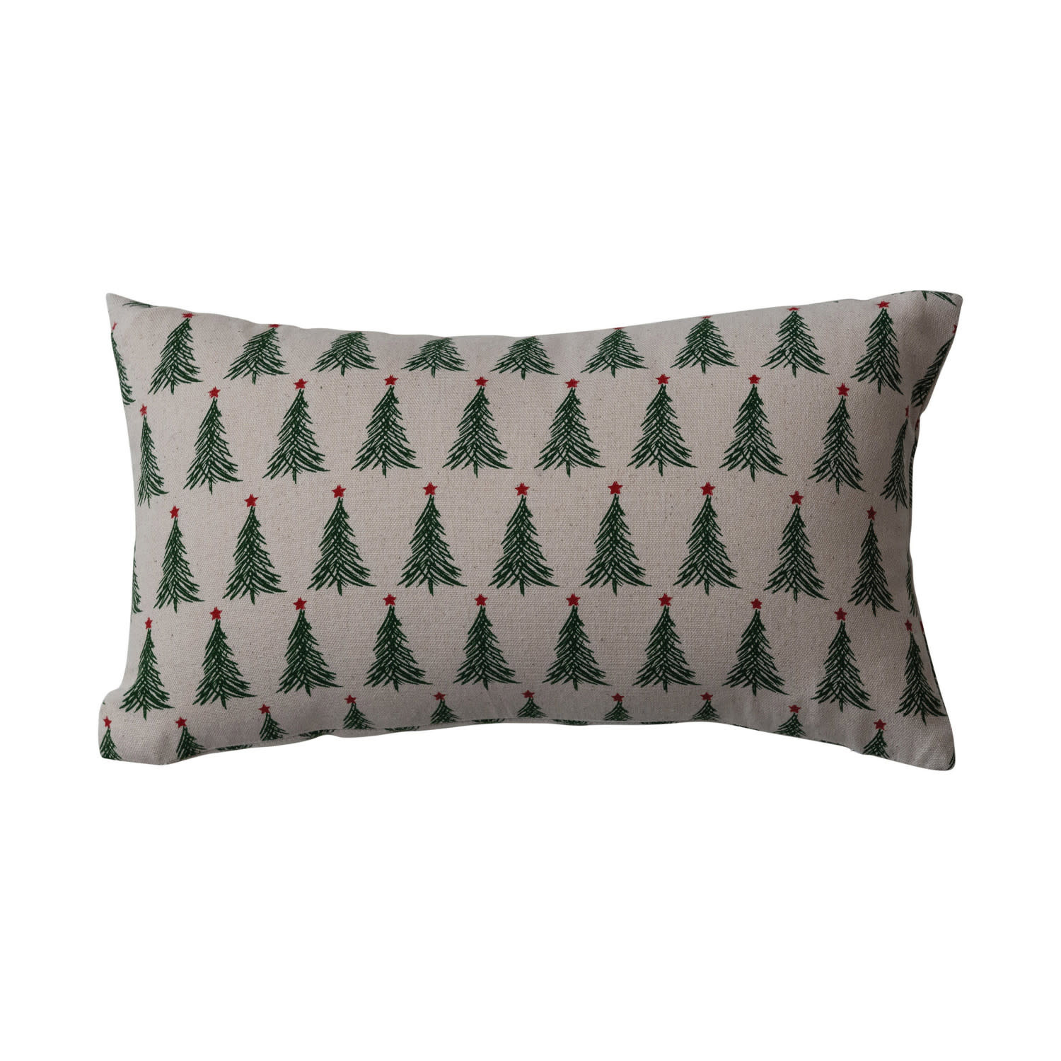 Stonewashed Printed Lumbar Pillow with Tree Pattern, 16"x 9"