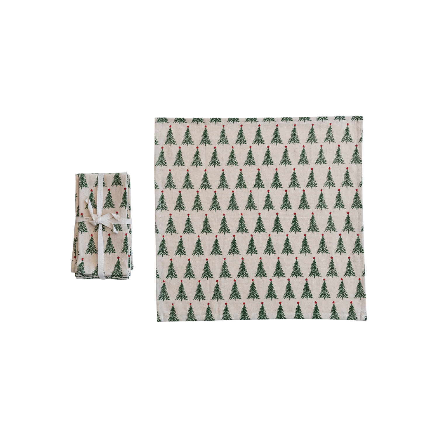 Stonewashed Napkins with Christmas Tree Pattern, Set of 4, 18"