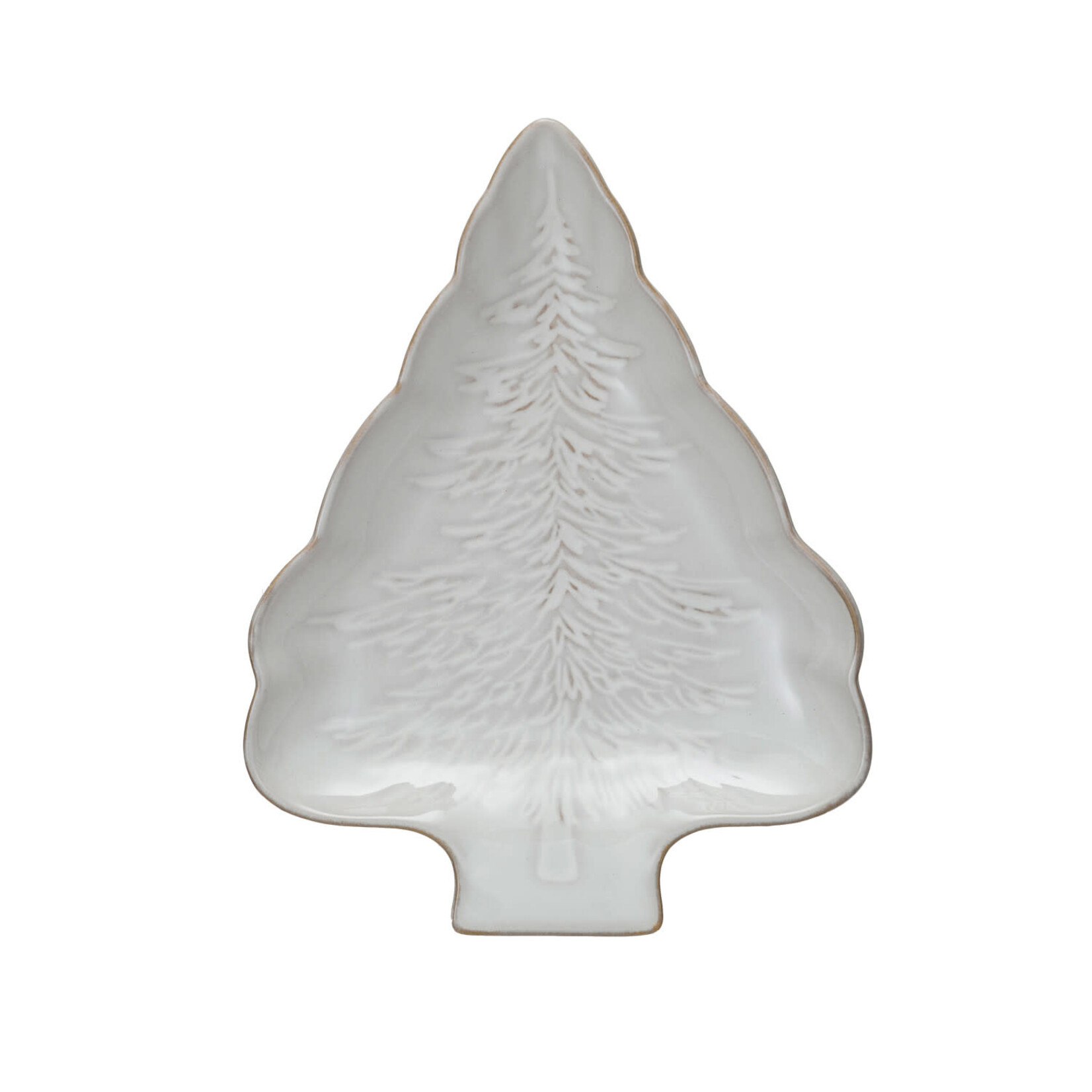Stoneware Tree Shaped Plate, White, 9 X 7"
