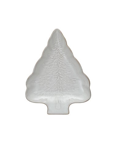 Stoneware Tree Shaped Plate, White, 9"x7"