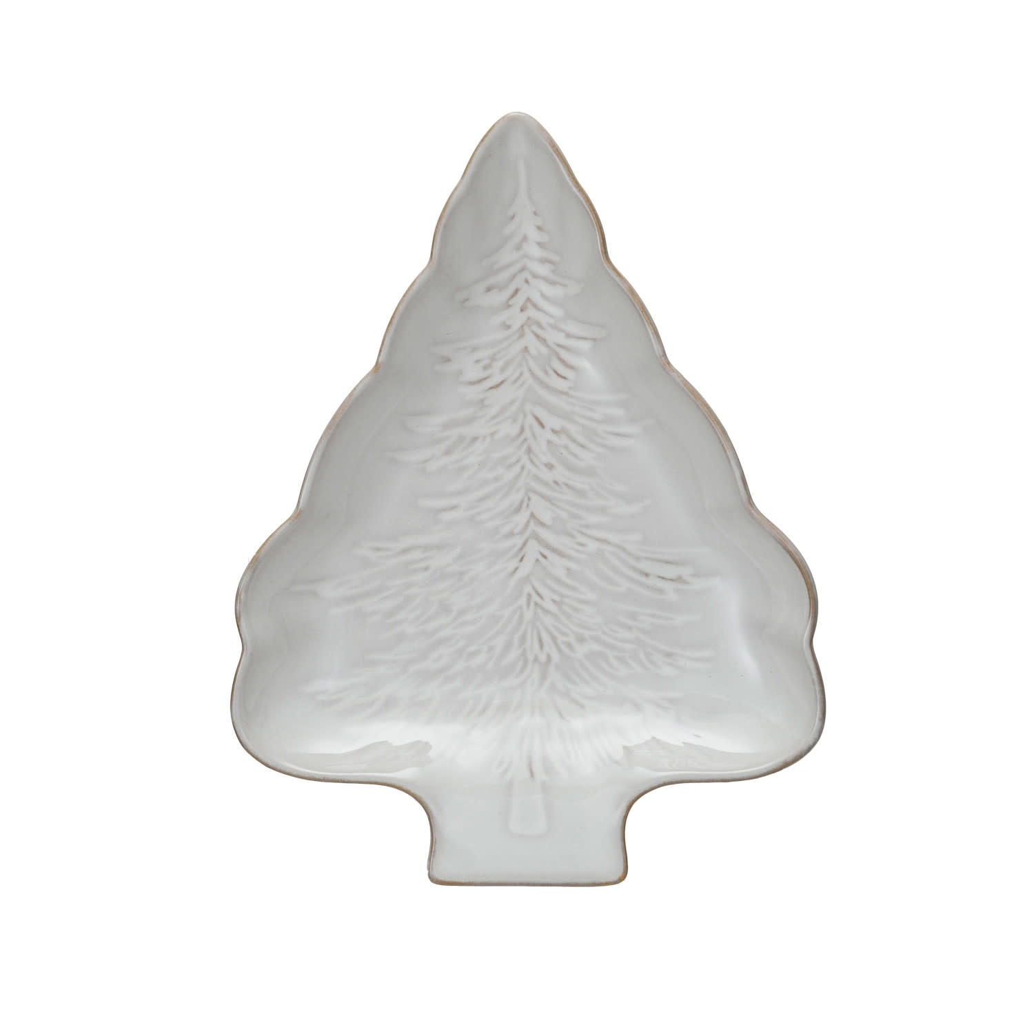 Stoneware Tree Shaped Plate, White, 9"x7"