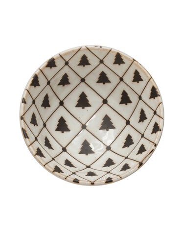 Stoneware Dish w/ Tree Pattern, 3.5"Rnd