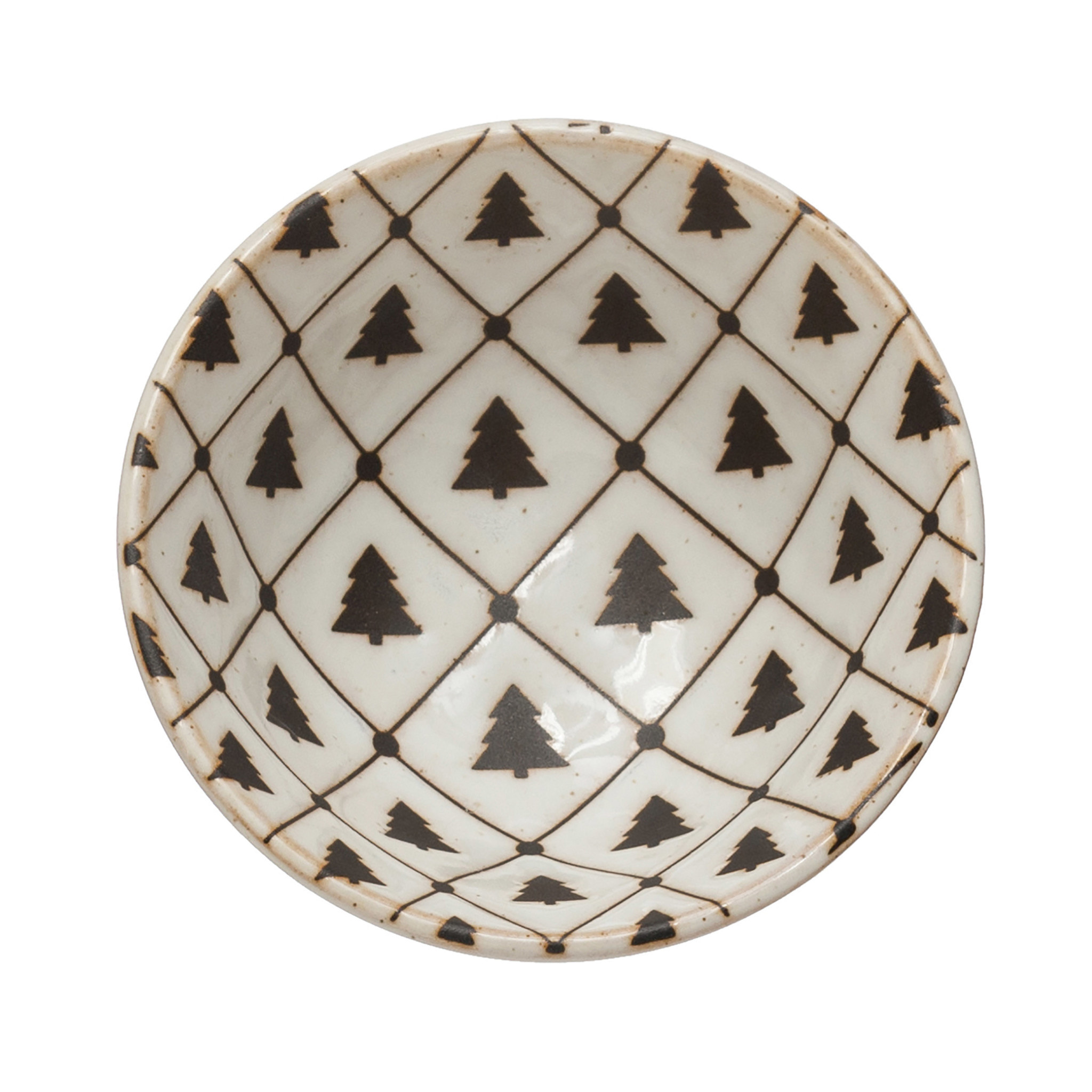 Stoneware Dish w/ Tree Pattern, 3.5"Rnd