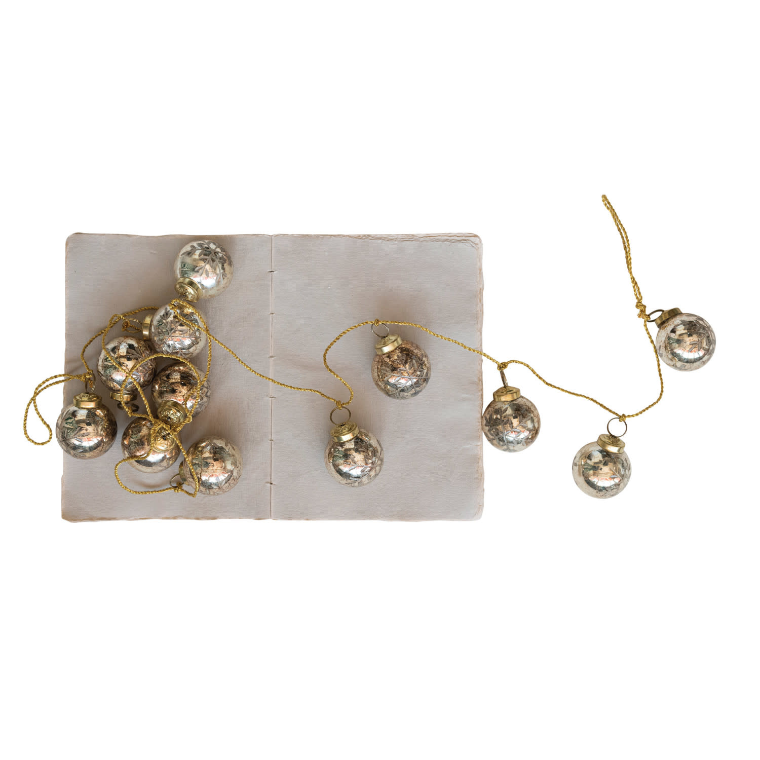 Etched Mercury Glass Ball Ornament Garland w/ Snowflakes, 72"
