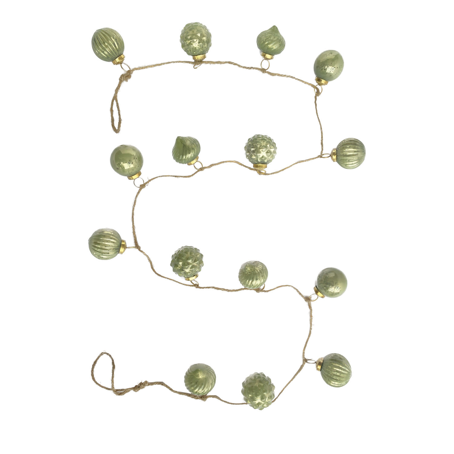 Mercury Glass Ball Ornament Garland with Jute Cord, 72"