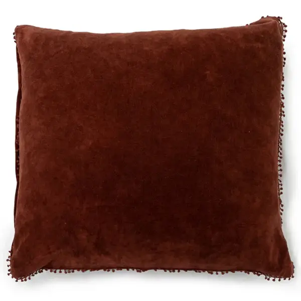 Rust Velvet Pillow with Poms 22x22