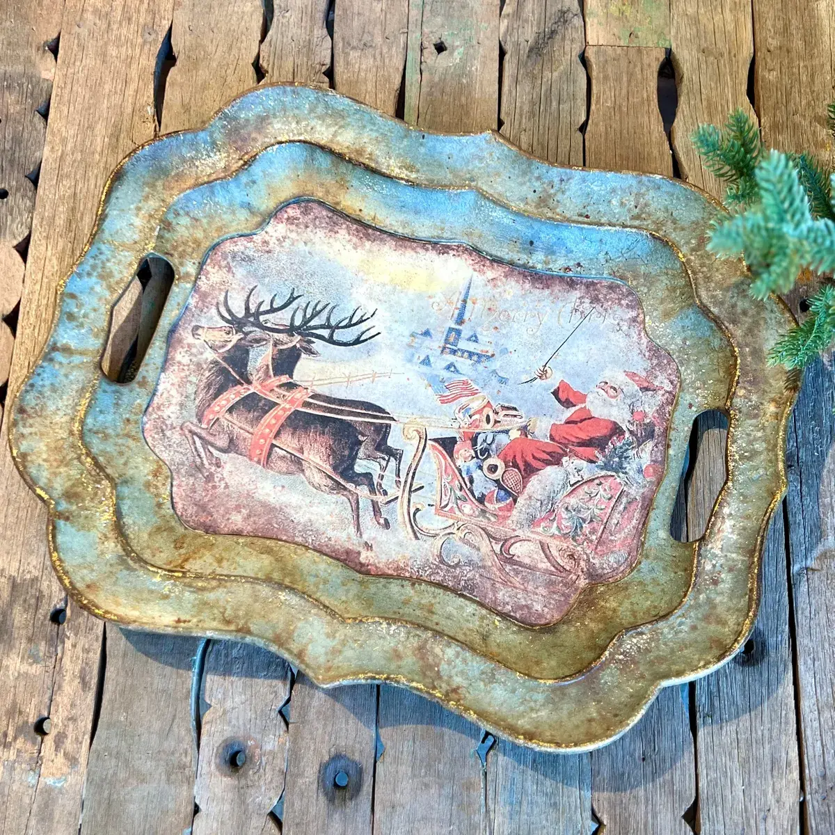 Santa on Sleigh Tray, 18 X 15!