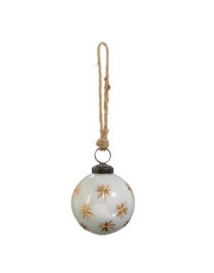 Ivory with Gold Star Etched Ball Ornament, 3 in.