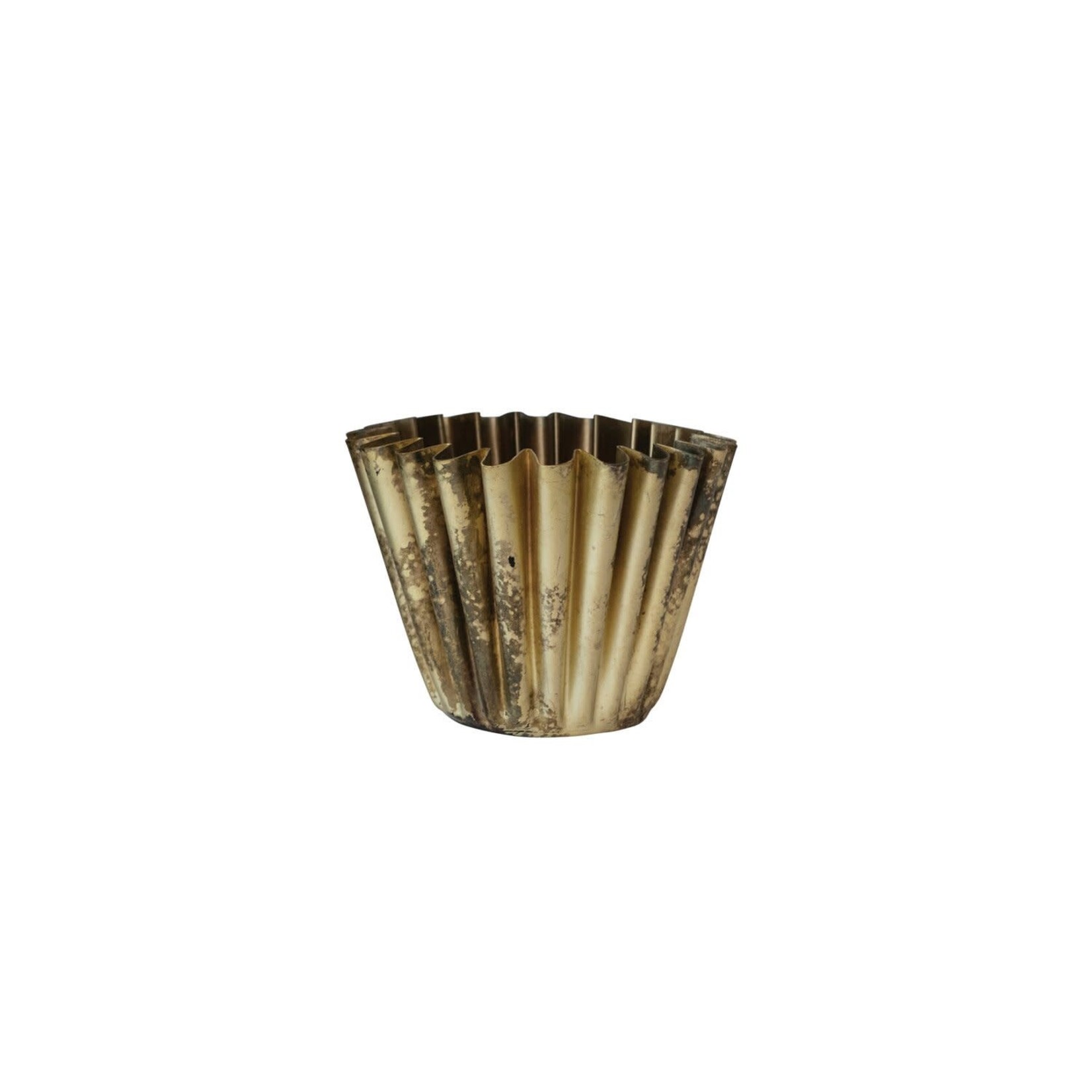 Fluted Metal Planter, Brass, 6"Rnd