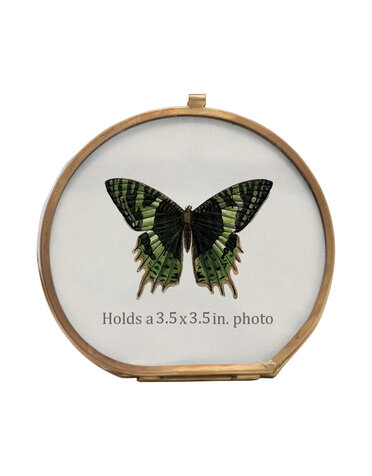 Brass and Glass Circular Photo Frame, 4"Rnd