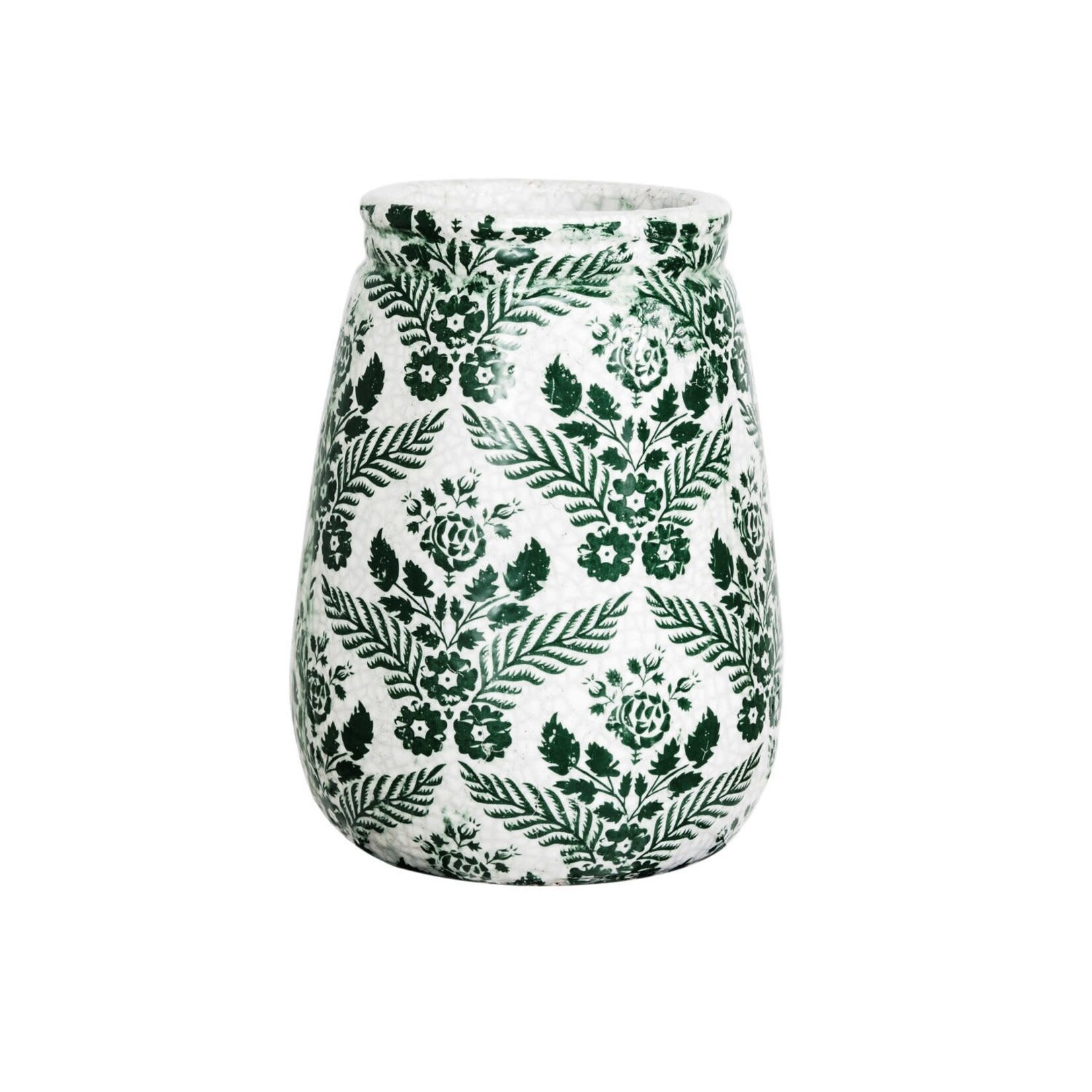 Terra-cotta Planter/Vase with Transferware Pattern, 8"x 11"
