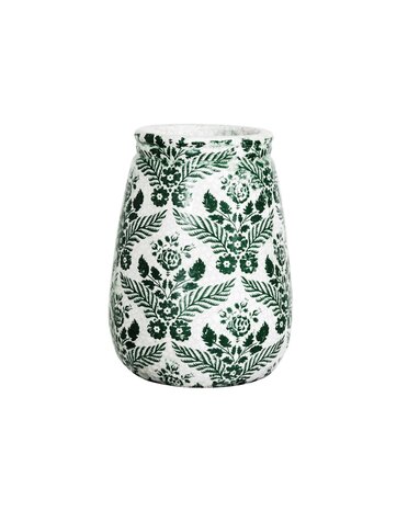 Terra-cotta Planter/Vase with Transferware Pattern, 8"x 11"