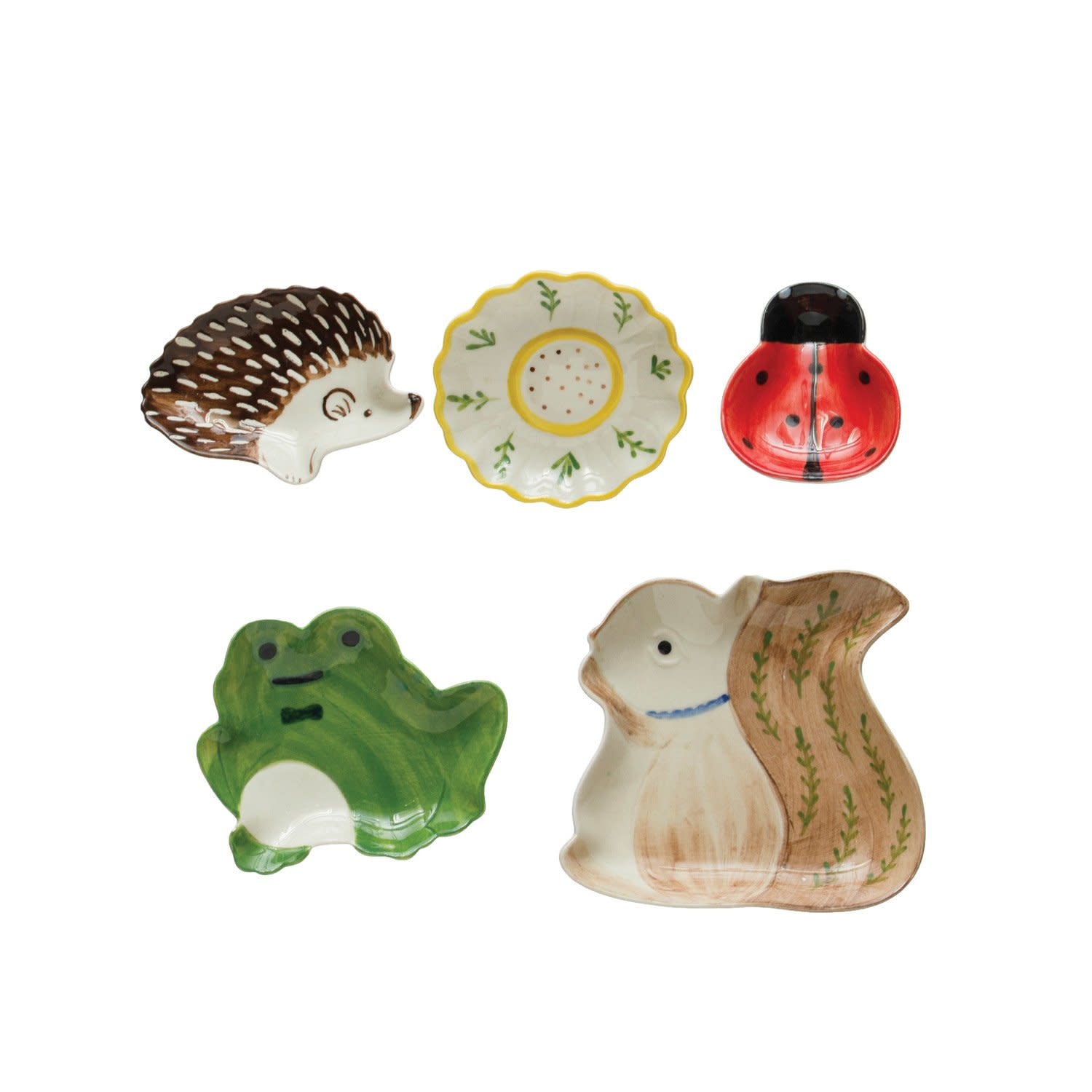 Assorted Hand-Painted Stoneware Woodland Animal/Bug/Flower Dishes