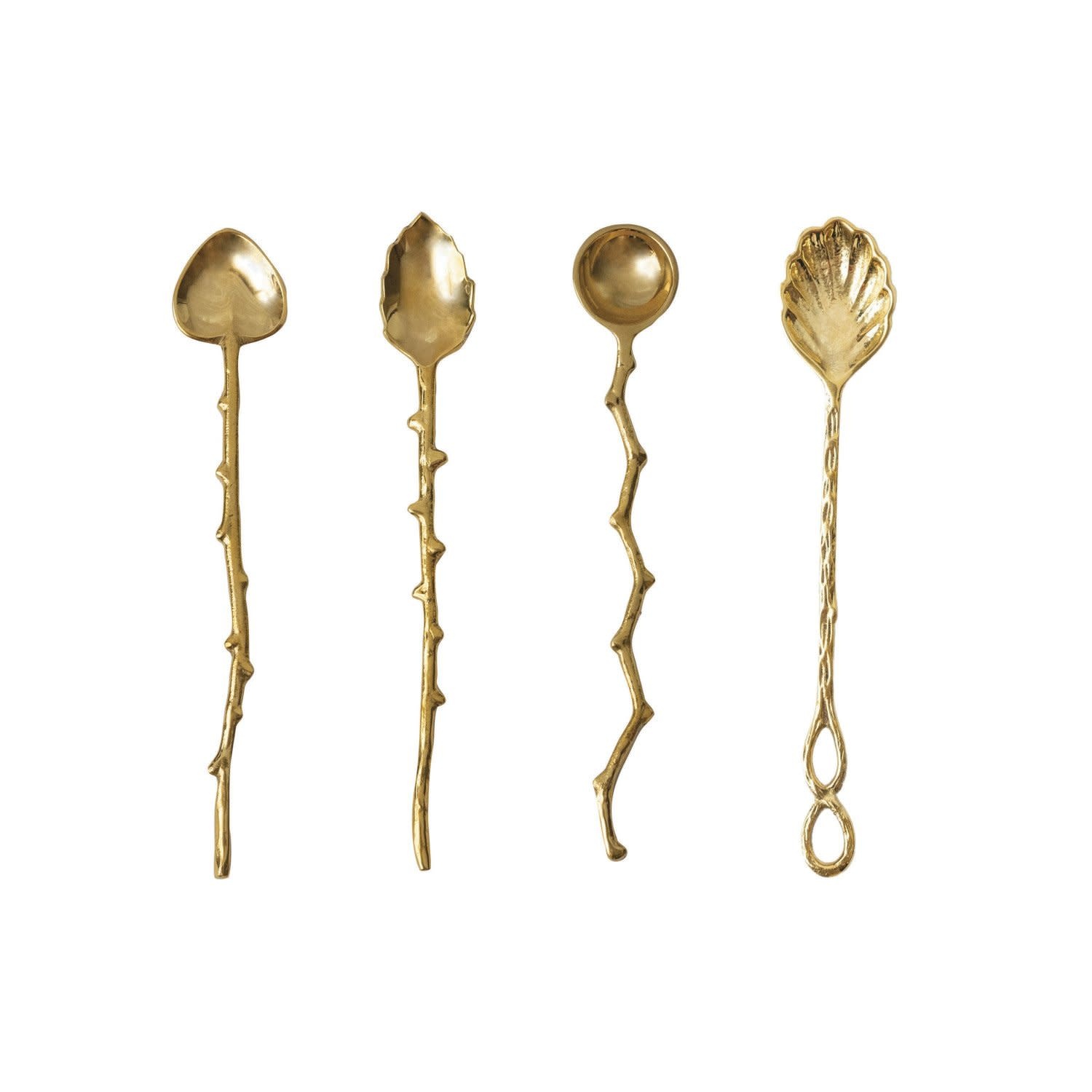 Assorted Brass Spoon w/ Twig Shaped Handle, 8"