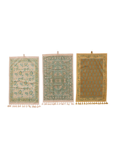 Cotton Printed Tea Towel w/ Design, Tassels, & Loop