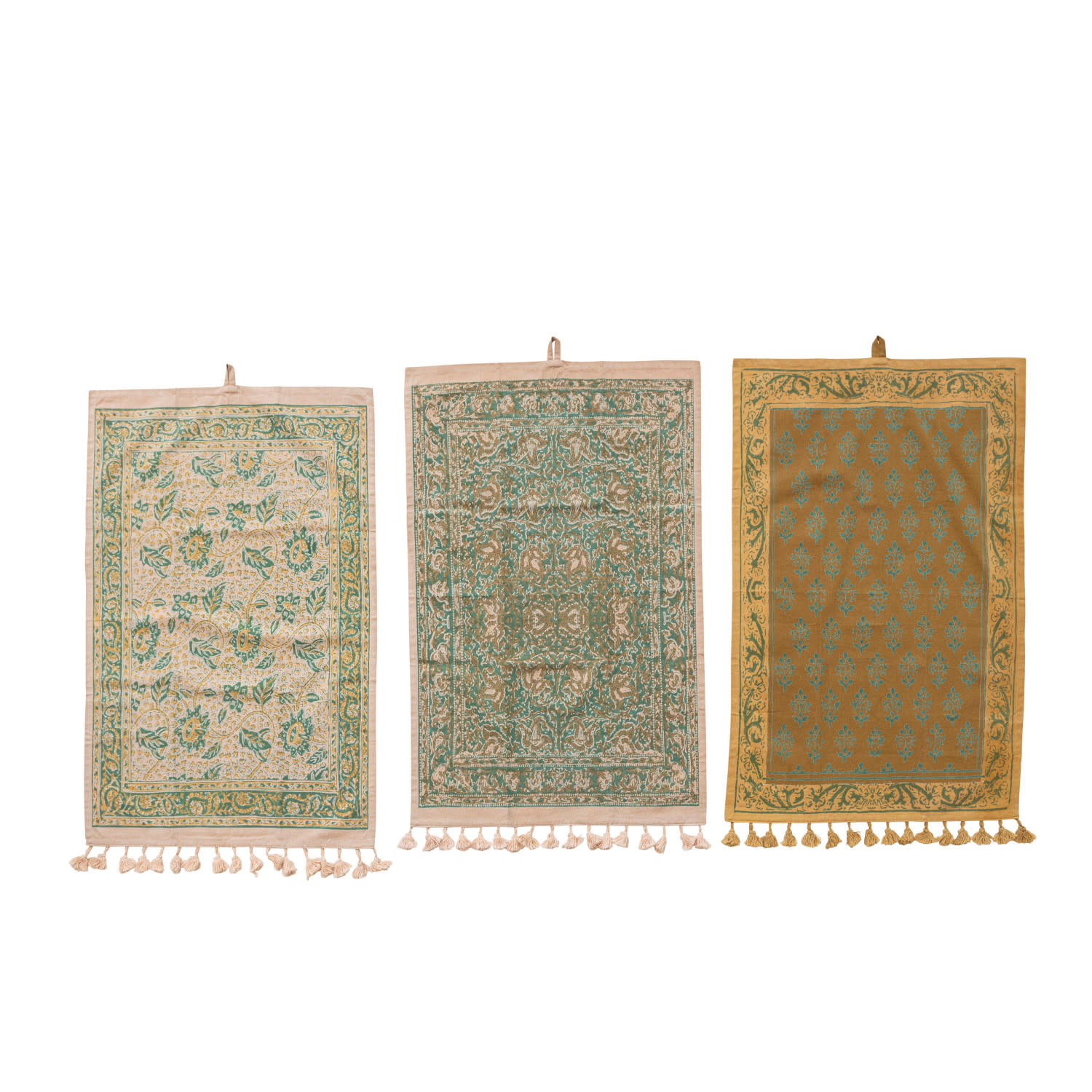 Cotton Printed Tea Towel w/ Design, Tassels, & Loop
