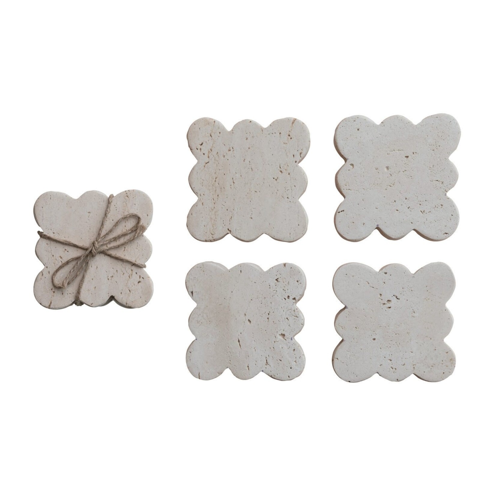 Travertine Coaster w/ Scalloped Edge Set