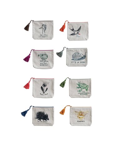 Assorted Zip Pouch w/ Saying & Tassel, 6"