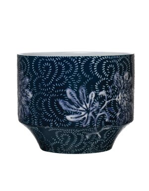 Stoneware Planter w/ Floral Pattern, 8"x 7"