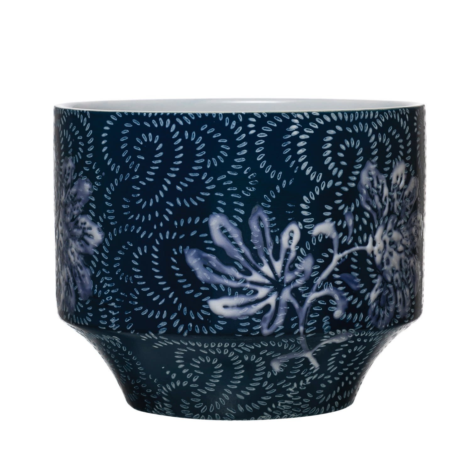 Stoneware Planter w/ Floral Pattern, 8"x 7"