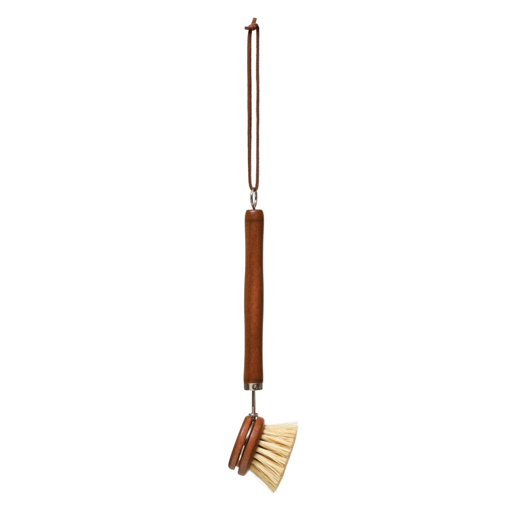 Beech Wood Dish Brush with Leather Tie, 9"