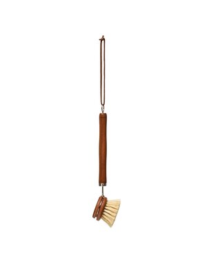 Beech Wood Dish Brush with Leather Tie, 9"