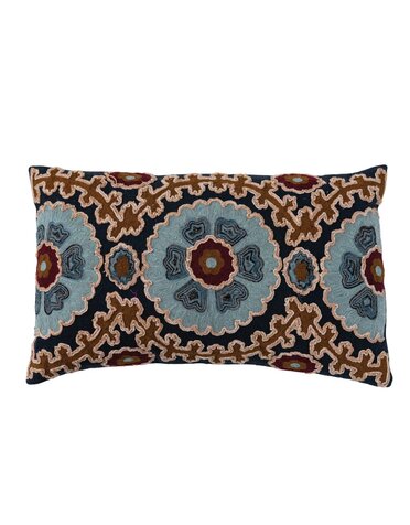 Embroidered Lumbar Pillow w/ Design & Chambray Back, 24"x 16"