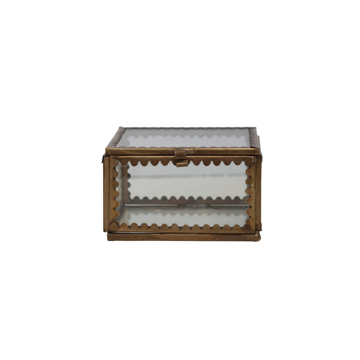 Brass & Glass Display Box w/ Scalloped Edges, 3"x 2"