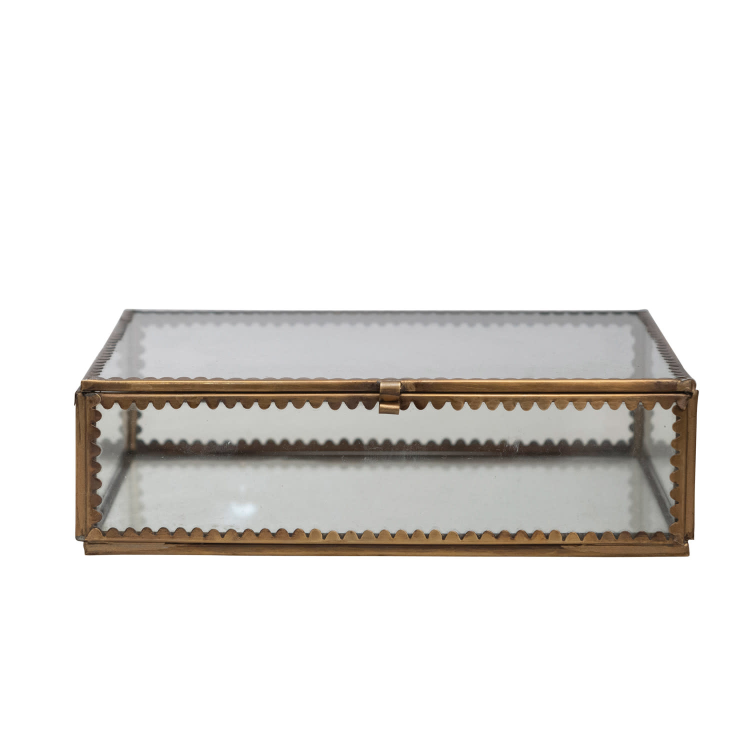 Brass & Glass Display Box w/ Scalloped Edges, 7"x 5"
