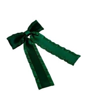 Love Game Frill Bow Hair Clip, Deep Green