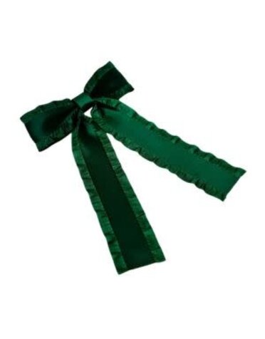 Love Game Frill Bow Hair Clip, Deep Green