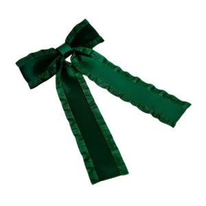 Love Game Frill Bow Hair Clip, Deep Green
