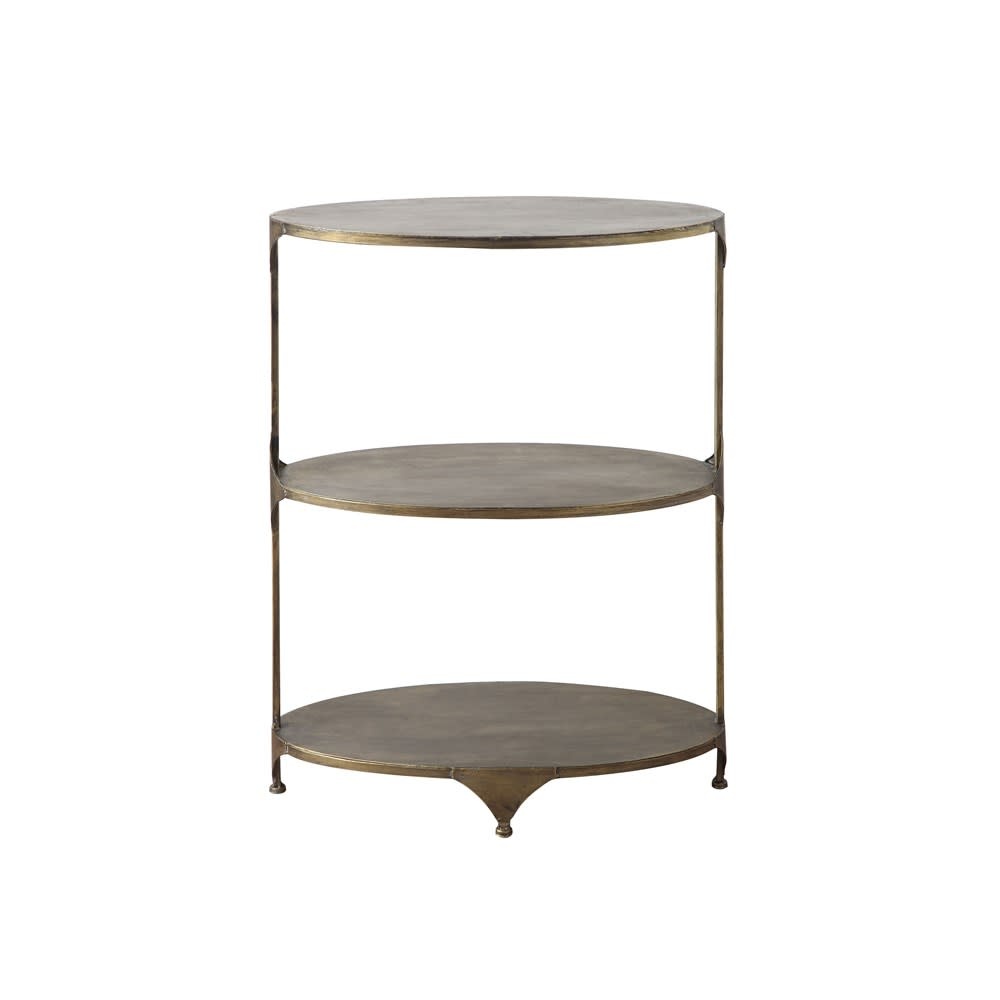Oval Metal 3-Tier Shelf, Antique Gold, 24 x 14 x 31, Available for Local Delivery or Pick Up