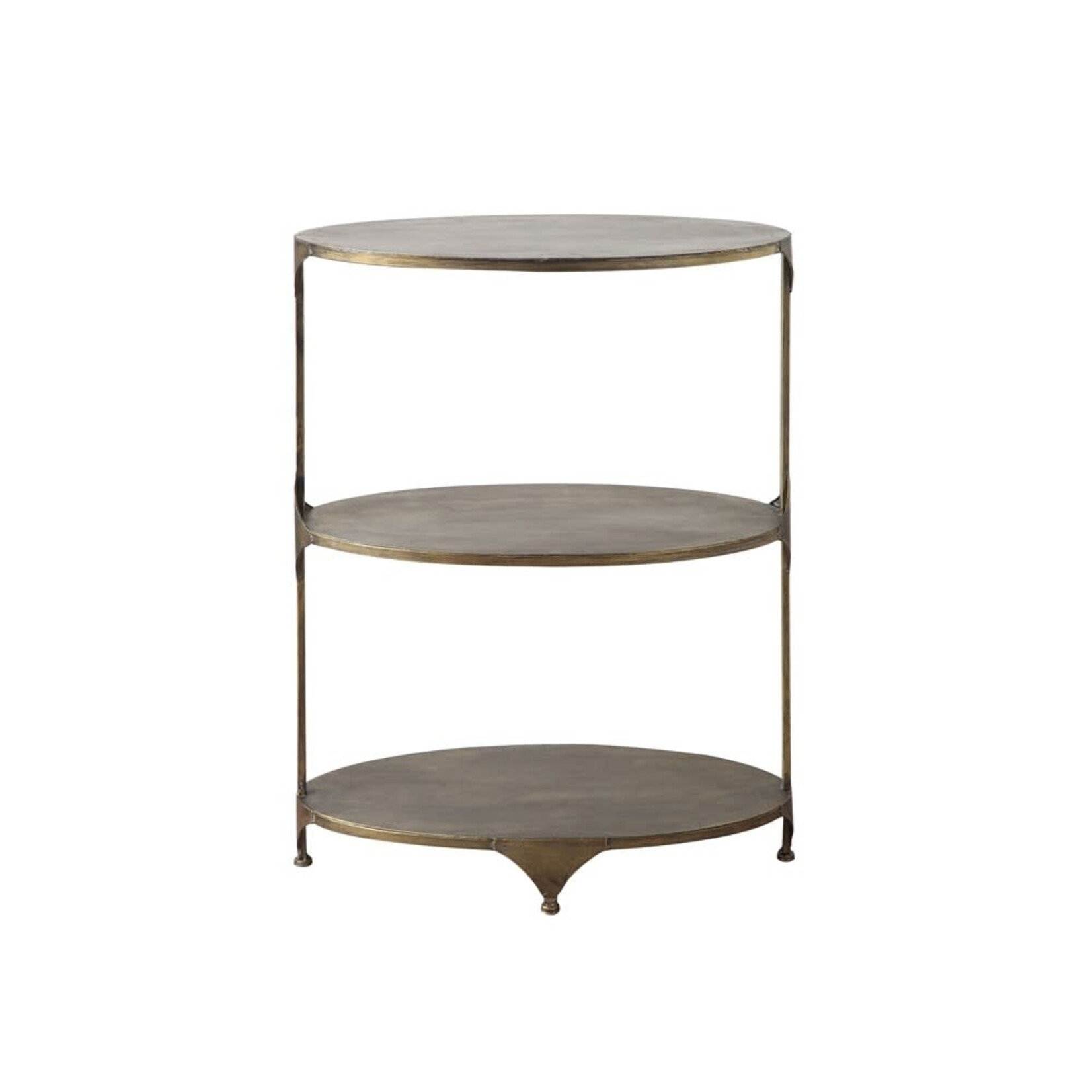 Oval Metal 3-Tier Shelf, Antique Gold, 24 x 14 x 31