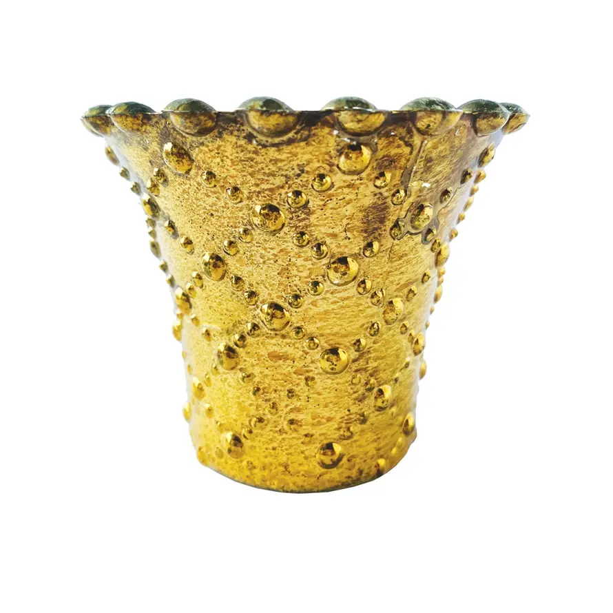 Embossed Mercury Glass Tealight/Votive Holder, Antique Gold Finish