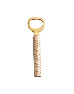 Brass Bottle Opener with Bamboo Wrapped Handle, 6"