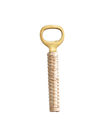 Brass Bottle Opener with Bamboo Wrapped Handle, 6"