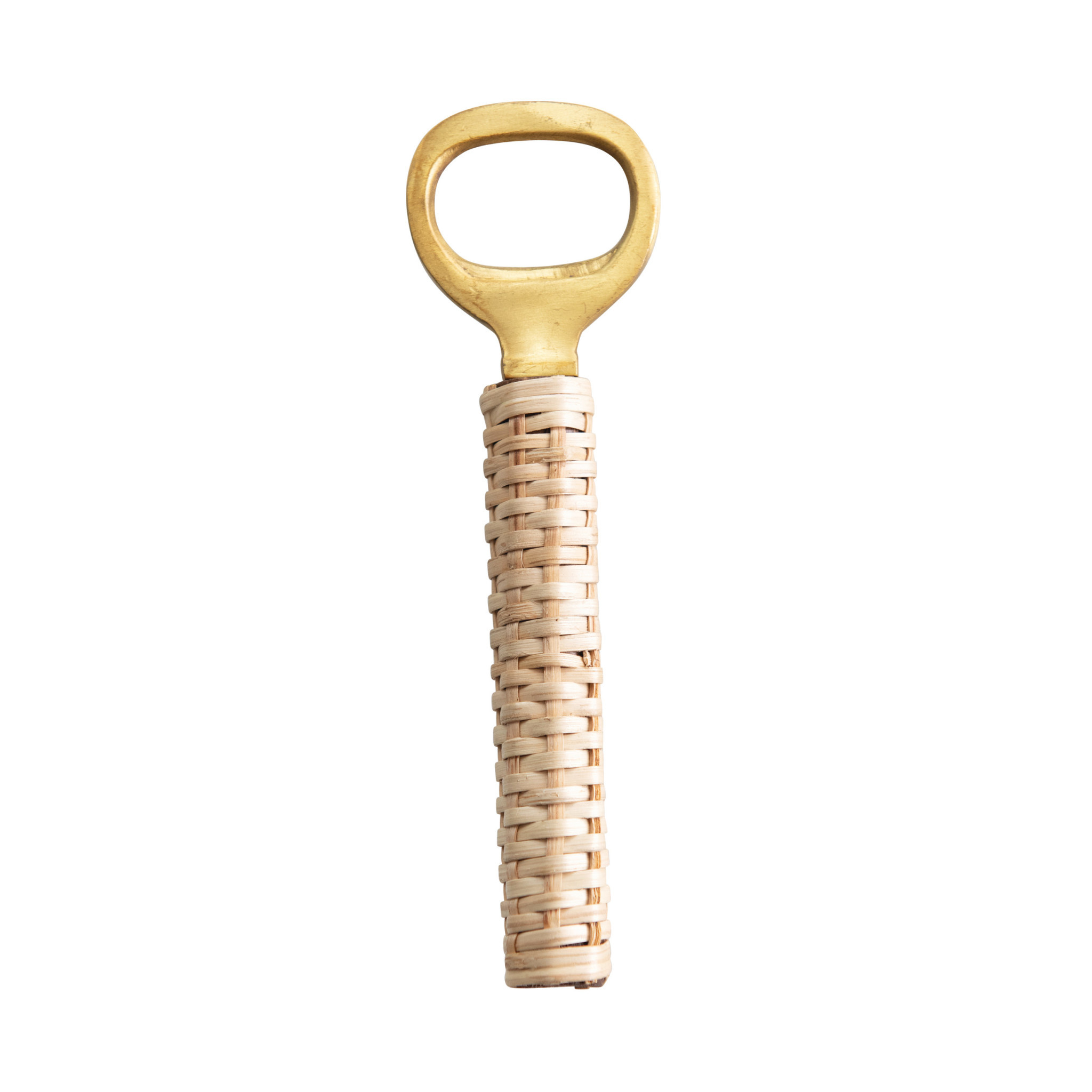 Brass Bottle Opener with Bamboo Wrapped Handle, 6"