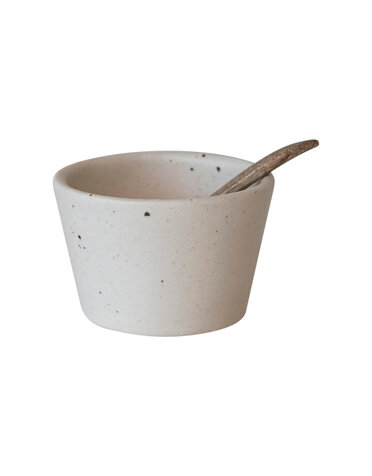 Stoneware Bowl with Mango Wood Spoon, 3"