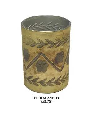 Antique Olive Etched Candle Holder 3.1 x 3.7