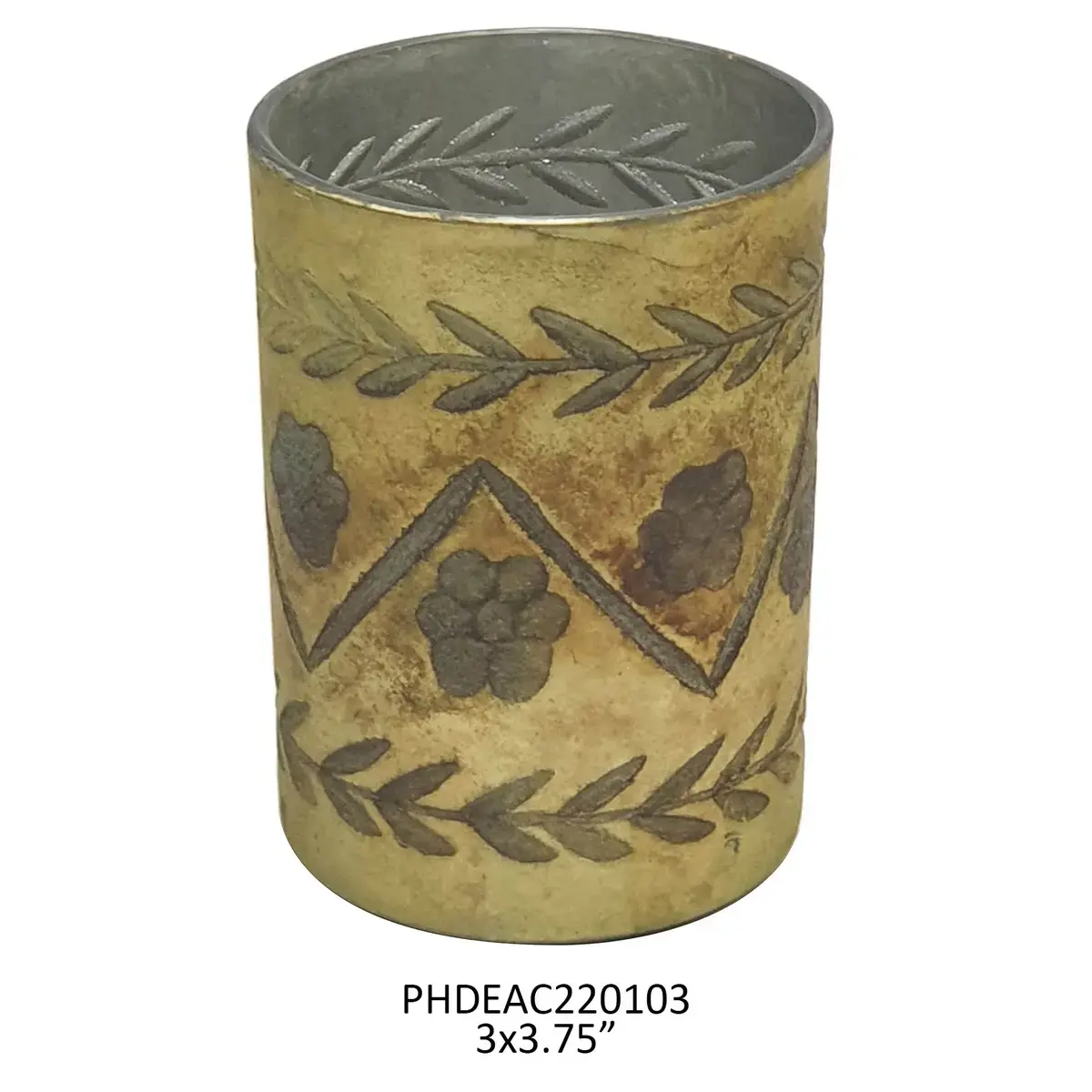 Antique Olive Etched Candle Holder 3.1 x 3.7