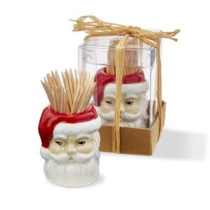 Tag Vintage Ceramic Santa Toothpick Holder Set, Multicolored